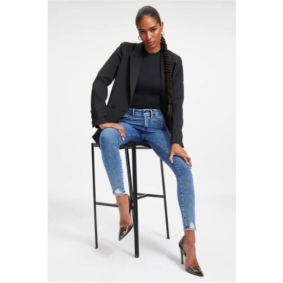 GOOD AMERICAN Good Legs Deep V Yoke Skinny Jeans in Indigo005 Size 0/25 - Picture 2 of 11